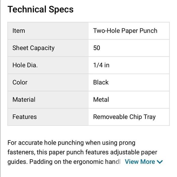 OfficeMate 2-Hole Paper Punch. Black, Metal. - Picture 3 of 6